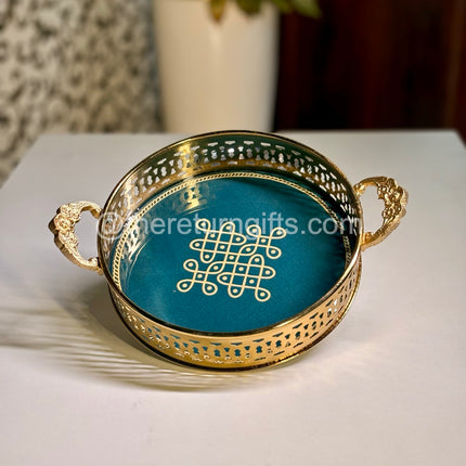 Brass Coated Kolam Metal Tray With Handles