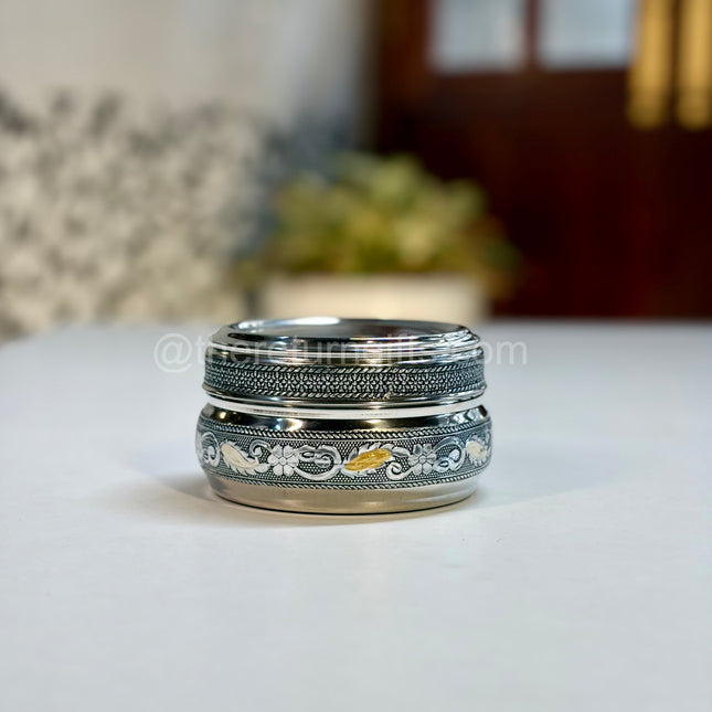 4" Oxidised Meenakari German Silver Box Return Gift | TRG0147 | Traditional Oxidised Silver Storage Box | Wedding & Housewarming Favor Under ₹150