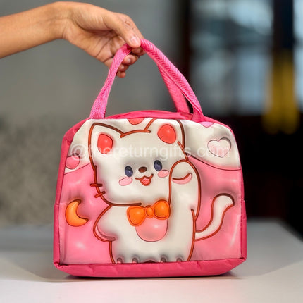3D Cartoon Cat Insulated Lunch Bag with Bunny Bottle - 330ml