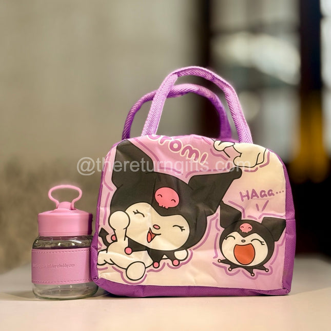 Kuromi & My Melody Insulated Lunch Bag with Chubby Glass Bottle - 300ml