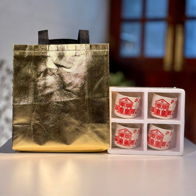 Ceramic Cup Set of four with Gold Bag