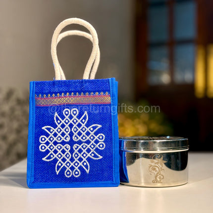 5.5 inch Stainless Steel with Kolam Jute Bag