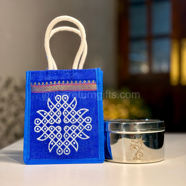 5.5 inch Stainless Steel with Kolam Jute Bag