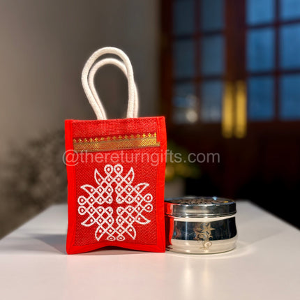 5inch Stainless Steel Boxwith kolam Jute Bag