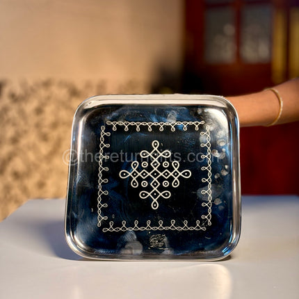 9inch Stainless Steel Plate With Kolam Engraving + Gold Pvc Bag