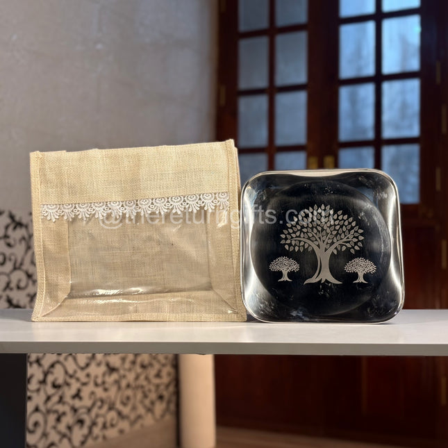 10inch Stainless Steel Plate with Transparent Jute Bag