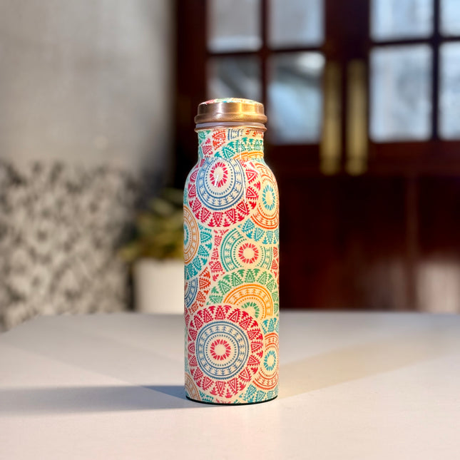 Printed Copper Bottle | TRG0139 | Pure Copper Water Bottle with Colorful Printed Meena Design Under ₹900 | Stylish Health‑Friendly Wedding, Corporate & Festive Return Gift
