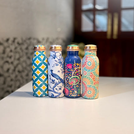Printed Copper Bottle | TRG0139 | Pure Copper Water Bottle with Colorful Printed Meena Design Under ₹900 | Stylish Health‑Friendly Wedding, Corporate & Festive Return Gift