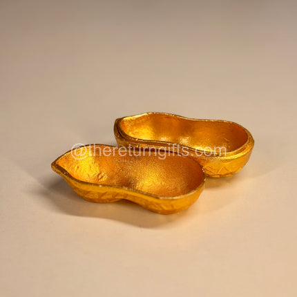 Golden Shaped Peanut Jar | TRG0028 | Gold Finish Metal Peanut‑Shape Jar Under ₹400 | Unique Wedding & Festive Return Gift Container