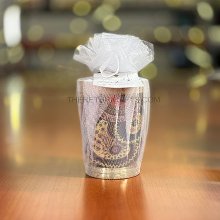 Brass Printed Glass Tumbler Return Gift | TRG0011 | Enamel Brass Glass Under ₹400 | Wedding & Festive Party Favor