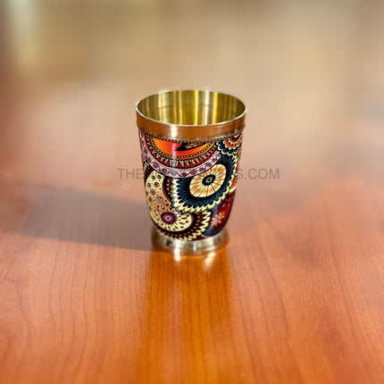 Brass Printed Glass Tumbler Return Gift | TRG0011 | Enamel Brass Glass Under ₹400 | Wedding & Festive Party Favor