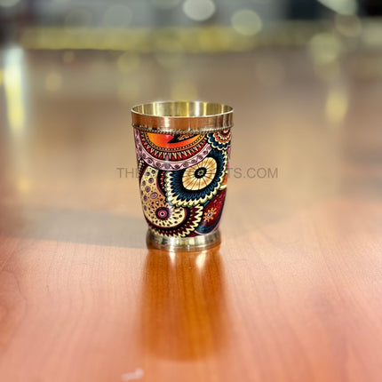 Brass Printed Glass Tumbler Return Gift | TRG0011 | Enamel Brass Glass Under ₹400 | Wedding & Festive Party Favor