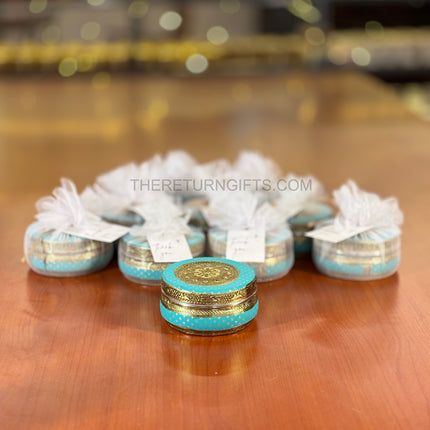 4" Blue Meenakari Box | TRG0034 | 4 Inch Round Blue Meenakari Stainless Steel Gift Box Under ₹200 | Traditional Wedding, Pooja & Festive Return Gift Dabba