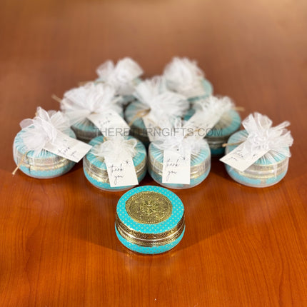 4" Blue Meenakari Box | TRG0034 | 4 Inch Round Blue Meenakari Stainless Steel Gift Box Under ₹200 | Traditional Wedding, Pooja & Festive Return Gift Dabba