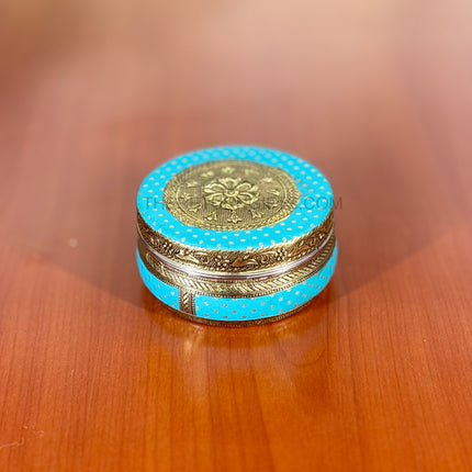 4" Blue Meenakari Box | TRG0034 | 4 Inch Round Blue Meenakari Stainless Steel Gift Box Under ₹200 | Traditional Wedding, Pooja & Festive Return Gift Dabba