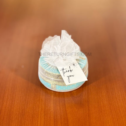 4" Blue Meenakari Box | TRG0034 | 4 Inch Round Blue Meenakari Stainless Steel Gift Box Under ₹200 | Traditional Wedding, Pooja & Festive Return Gift Dabba