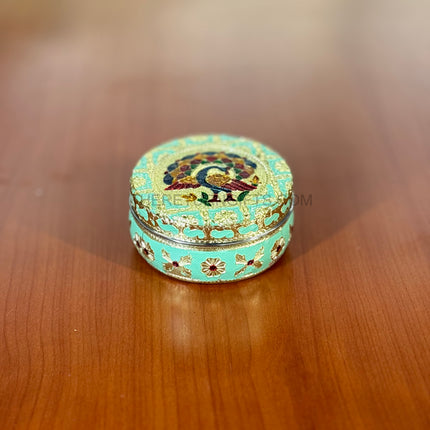 4" Green Meenakari Box | TRG0033 | 4 Inch Round Green Meenakari Stainless Steel Box Under ₹200 | Traditional Wedding, Pooja & Festive Return Gift