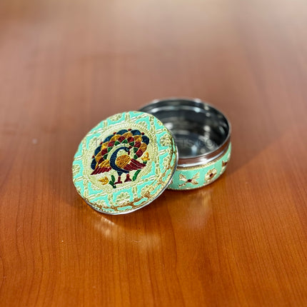 4" Green Meenakari Box | TRG0033 | 4 Inch Round Green Meenakari Stainless Steel Box Under ₹200 | Traditional Wedding, Pooja & Festive Return Gift