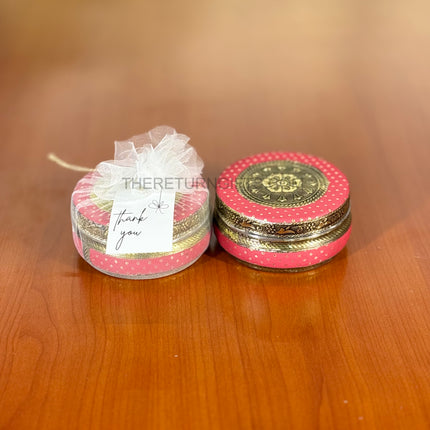 4" Pink Meenakari Box | TRG0035 | 4 Inch Round Pink Meenakari Stainless Steel Box Under ₹200 | Wedding, Pooja & Festive Return Gift