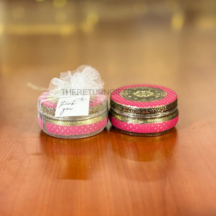 4" Pink Meenakari Box | TRG0035 | 4 Inch Round Pink Meenakari Stainless Steel Box Under ₹200 | Wedding, Pooja & Festive Return Gift