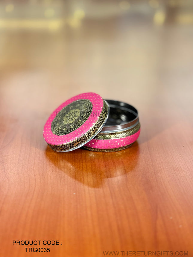 4" Pink Meenakari Box | TRG0035 | 4 Inch Round Pink Meenakari Stainless Steel Box Under ₹150 | Wedding & Housewarming Return Gift
