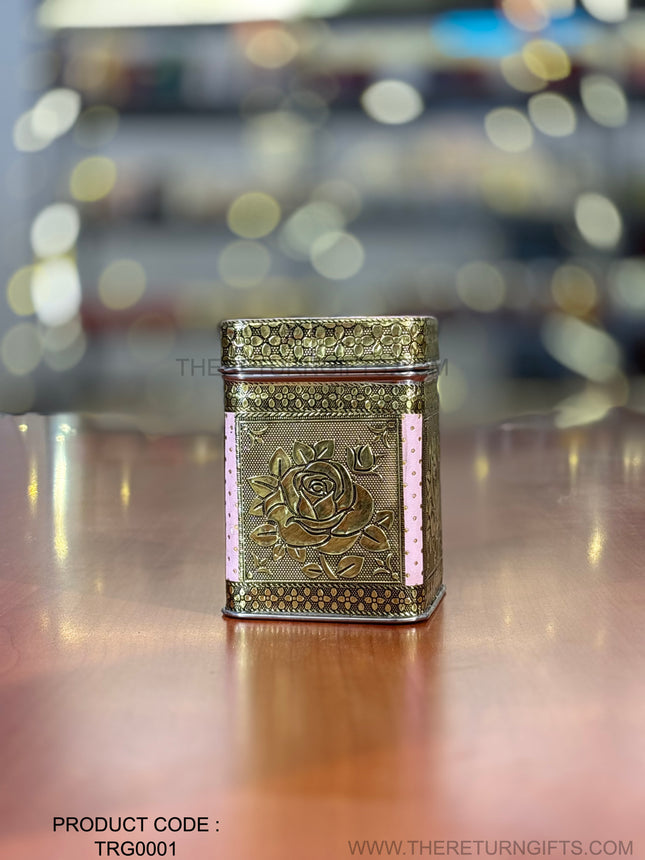 Rose Embossed Meenakari Metal Box | TRG0001 |  Antique Finish Rose Design Embossed Metal Gift Box Under ₹200 | Elegant Wedding, Engagement & Festive Return Gift