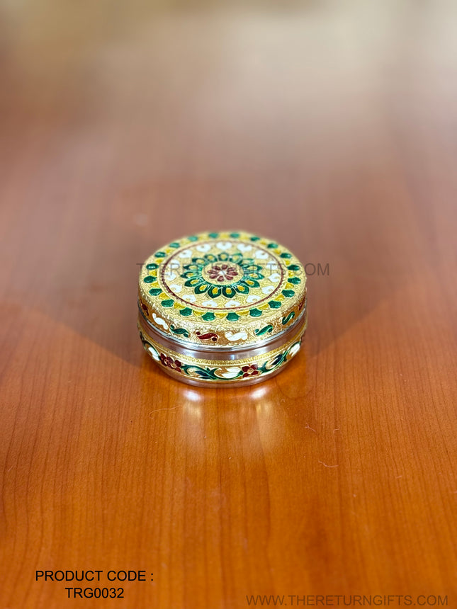 4" Meenakari Box | TRG0032 | 4 Inch Round Meenakari Steel Gift Box Under ₹150 | Colourful Traditional Wedding & Festive Return Gift