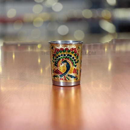 Meenakari Glass | TRG0038 | Meenakari Stainless Steel Glass Under ₹150 | Colorful Peacock Design Wedding & Festive Return Gift