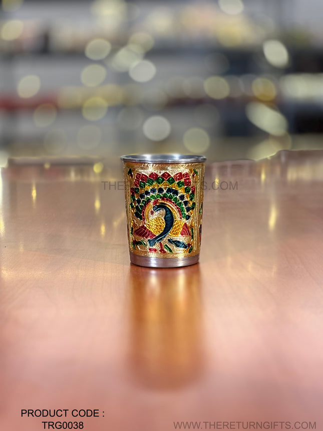 Meenakari Glass | TRG0038 | Meenakari Stainless Steel Glass Under ₹100 | Colorful Peacock Design Wedding & Festive Return Gift