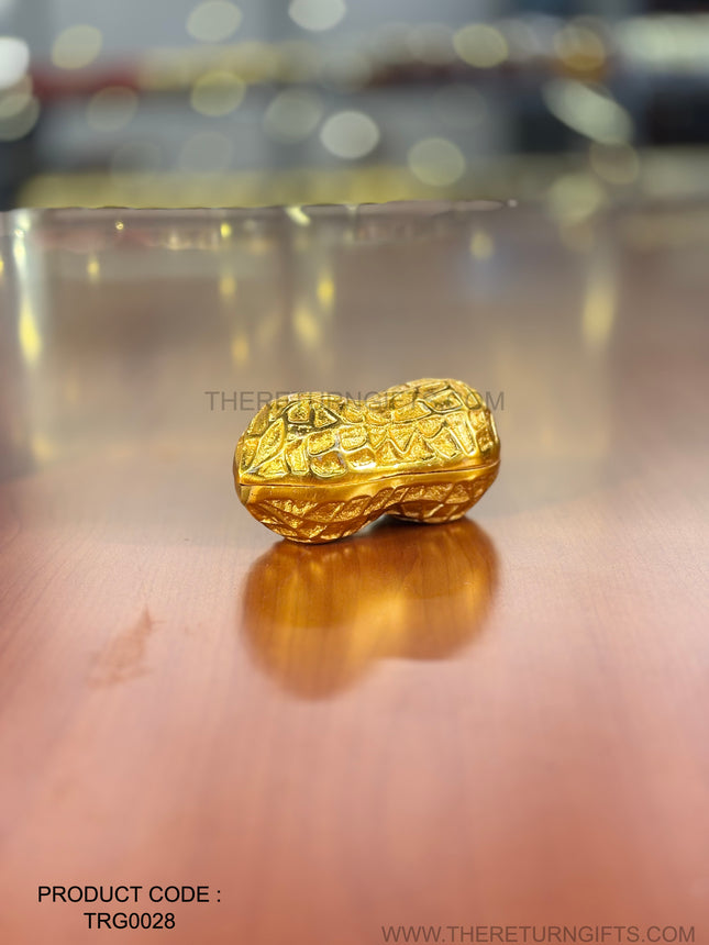 Golden Shaped Peanut Jar | TRG0028 | Gold Finish Metal Peanut‑Shape Jar Under ₹400 | Unique Wedding & Festive Return Gift Container