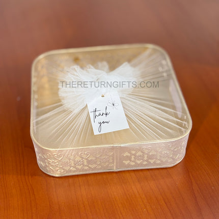 10" Gold Cutwork Square Tray | TRG0024 | Gold Finish Metal Square Cutwork Decorative Tray for Hampers Under ₹400 | Elegant Wedding, Engagement & Festive Return Gift Tray