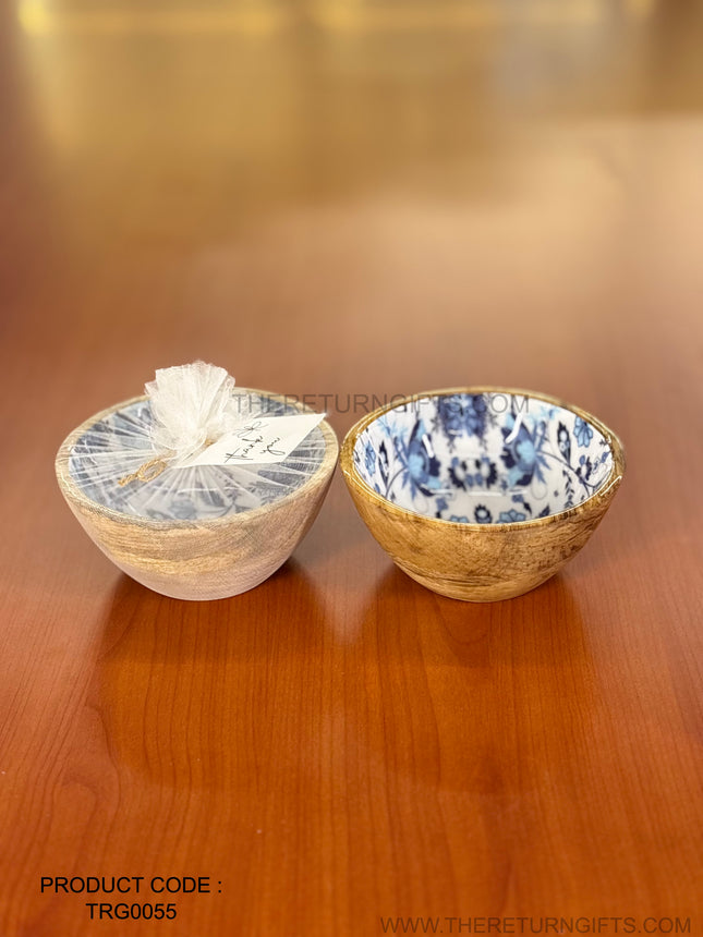 Floral Printed Wooden Bowl S | TRG0055 | Small Printed Wooden Serving Bowl for Snacks & Nuts Under ₹300 | Decorative Tabletop Bowl & Return Gift