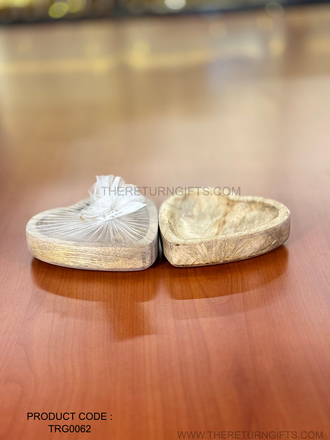 Wooden Heart Shaped Bowl | TRG0062 | Handcrafted Heart Shape Wooden Bowl for Snacks, Decor & Candle Styling Under ₹300 | Wedding & Housewarming Return Gift