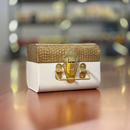 White Decorative Trunk Box | TRG0025 | Embossed Metal Gift & Storage Container Under ₹500 | Reusable Wedding & Festive Return Gift Box