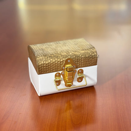 White Decorative Trunk Box | TRG0025 | Embossed Metal Gift & Storage Container Under ₹500 | Reusable Wedding & Festive Return Gift Box