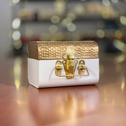 White Decorative Trunk Box | TRG0025 | Embossed Metal Gift & Storage Container Under ₹500 | Reusable Wedding & Festive Return Gift Box