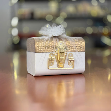White Decorative Trunk Box | TRG0025 | Embossed Metal Gift & Storage Container Under ₹500 | Reusable Wedding & Festive Return Gift Box