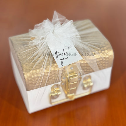 White Decorative Trunk Box | TRG0025 | Embossed Metal Gift & Storage Container Under ₹500 | Reusable Wedding & Festive Return Gift Box