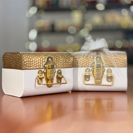 White Decorative Trunk Box | TRG0025 | Embossed Metal Gift & Storage Container Under ₹500 | Reusable Wedding & Festive Return Gift Box