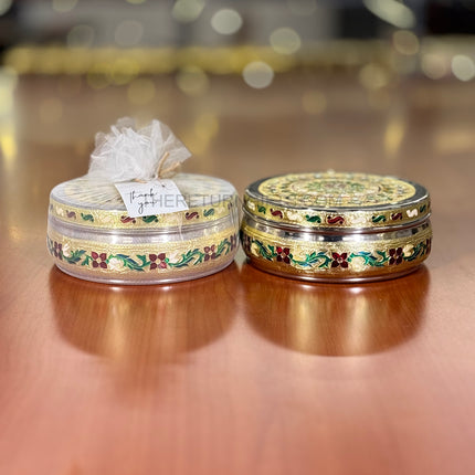 6" Meenakari Box | TRG0030 | 6 Inch Round Meenakari Stainless Steel Box Under ₹300 | Elegant Traditional Wedding, Pooja & Festive Return Gift