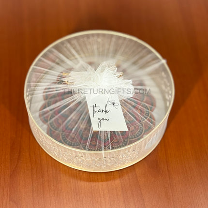 8" Printed Decorative Round Tray | TRG0009 | Colourful Printed Metal Round Gift Tray with Floral Designs Under ₹300 | Perfect Hamper & Wedding / Festive Return Gift Tray