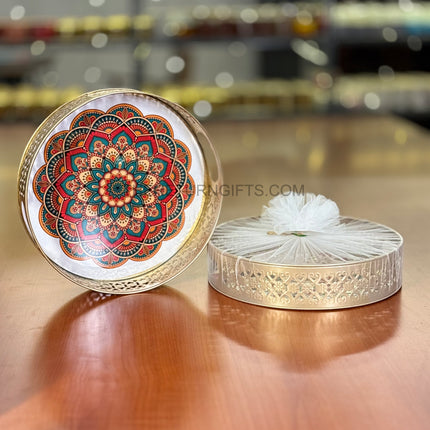 10" Printed Round Tray | TRG0010 | Decorative Printed Round Serving Gift Tray with Floral Designs Under ₹400 | Perfect Hamper & Wedding Festive Return Gift Tray
