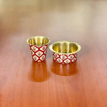 Printed Copper Dabara Set | TRG0017 | Traditional Printed Copper Filter Coffee Dabara Tumbler & Saucer Under ₹400 | Coffee Serving Set & Elegant Wedding Return Gift