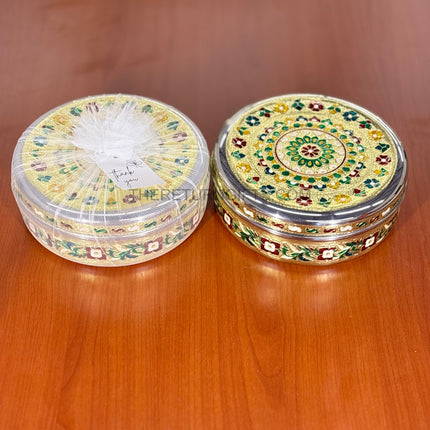 8" Meenakari Box | TRG0029 | 8 Inch Round Meenakari Stainless Steel Box Under ₹400 | Traditional Wedding Hamper, Pooja & Festive Return Gift