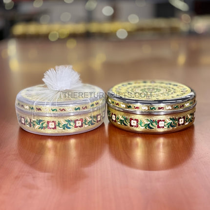 8" Meenakari Box | TRG0029 | 8 Inch Round Meenakari Stainless Steel Box Under ₹400 | Traditional Wedding Hamper, Pooja & Festive Return Gift