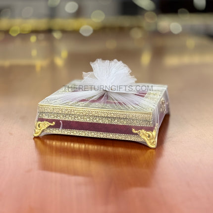 Red Velvet Square Decorative Box | TRG0003 | Velvet Square Gift Box Hampers Under ₹400 | Elegant Wedding, Engagement & Housewarming Return Gift