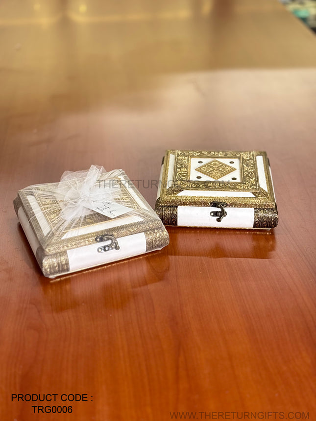 White Square Decorative Box | TRG0006 | White Square Gift Favour Box Under ₹400 | Elegant Wedding, Engagement & Party Return Gift