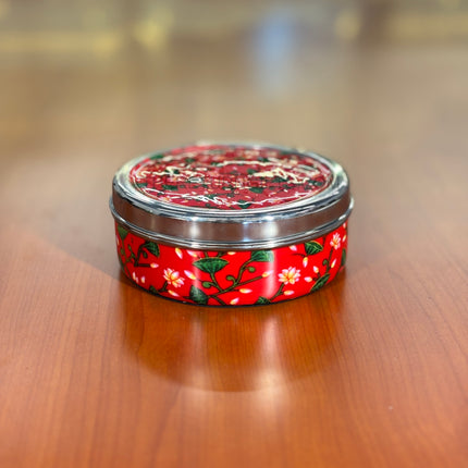 Printed Stainless Steel Spice Box | TRG0075 | Decorative Steel Masala Dabba with Inner Containers & Spoon Under ₹1200 | Daily Use Kitchen Organizer & Wedding Return Gift