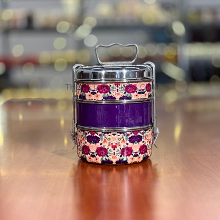 3‑Tier Floral Printed Stainless Steel Tiffin Carrier | TRG0074 | Hand‑Painted 3 Layer Steel Lunch Box Under ₹1000 | Wedding & Housewarming Return Gift