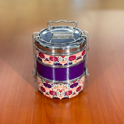 3‑Tier Floral Printed Stainless Steel Tiffin Carrier | TRG0074 | Hand‑Painted 3 Layer Steel Lunch Box Under ₹1000 | Wedding & Housewarming Return Gift